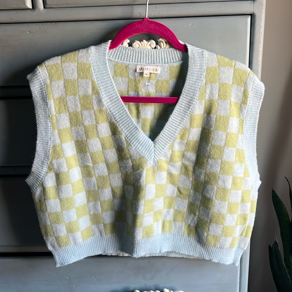 Green & blue checkered sweater vest